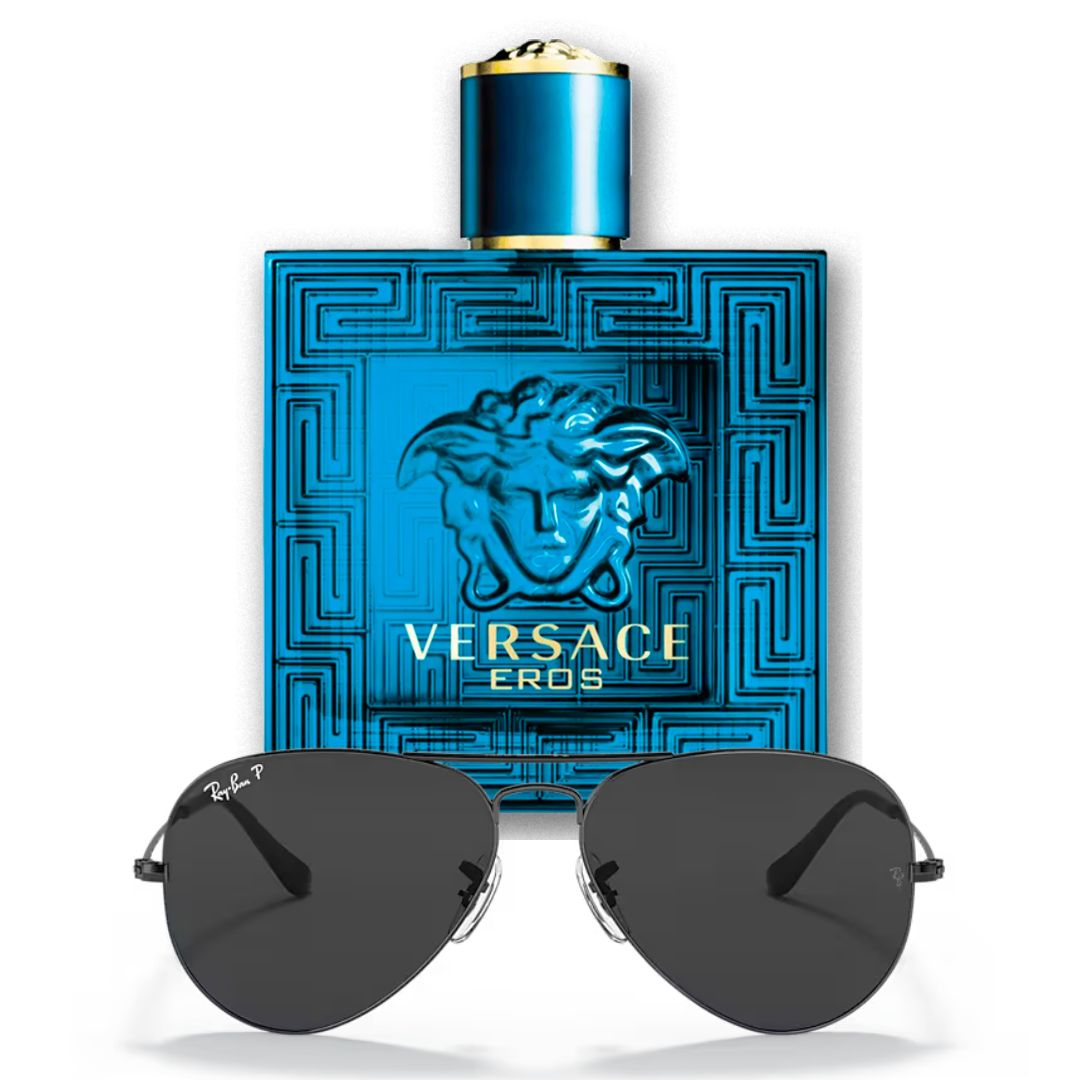 Combinación Perfume Versace + Gafas de Sol Negro